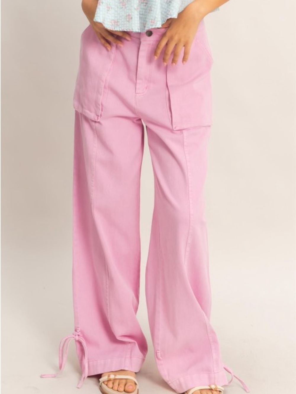 Wide-Leg Pink Cargo Pants - Women's Relaxed Fit Size Small - Picture 4 of 4